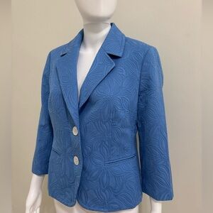 EUC Talbots  Blue Floral Jacquard 3/4 Sleeve Pocket Blazer Jacket Sz 10